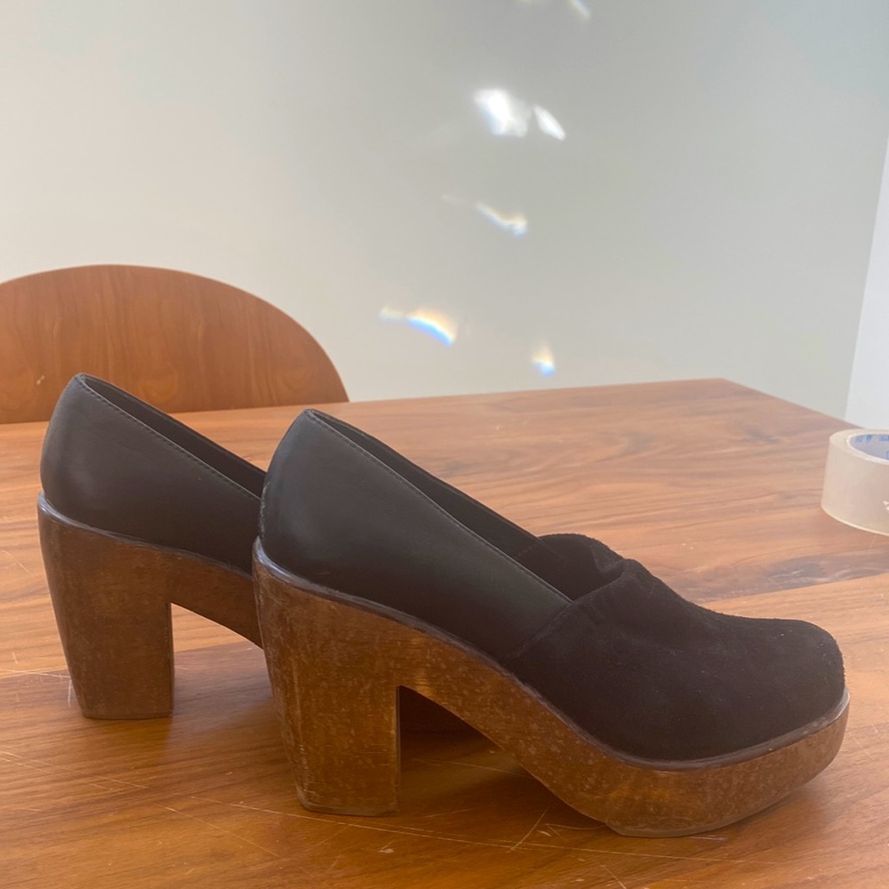 Black Platform Heel Loafers - Women's Chunky Wood Block Heels
